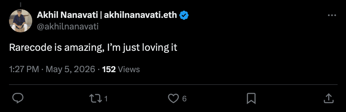 Akhil's RareCode review screenshot